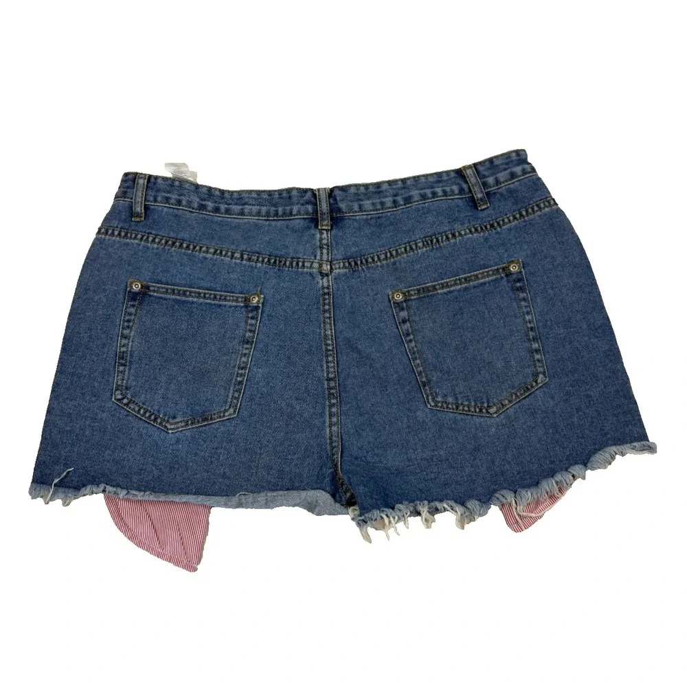 Boohoo Blue Distressed‎ Denim Shorts Womens 14 38x3 High Rise NEW